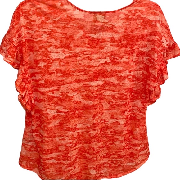 RUBY RD Tie Dye Look Flutter Sleeve Top - red orange 1X - Picture 2 of 6